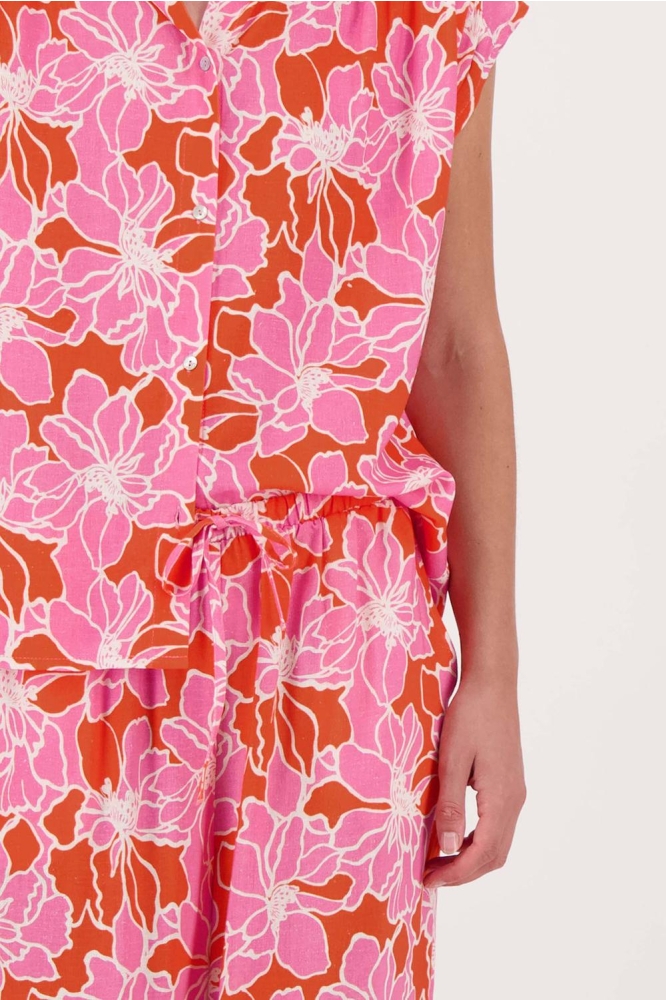 BLOUSE MET BLOEMEN PRINT 0304 166 7191 FEL ROZE/ORANJE